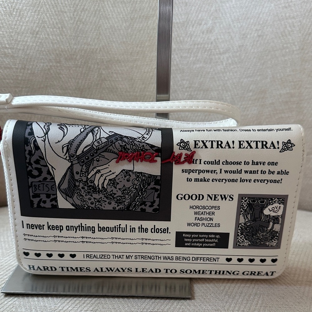Betsey Johnson Black and White Newspaper Wristlet - Picture 2 of 15